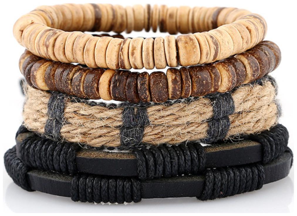 

Mens Bracelet Ancient Ways Suit Bracelet DIY Bracelet Braided Leather Bracelet with Coconut Shell Man Hemp Rope Leather Bracelet (J117) by The Fashion for Sure