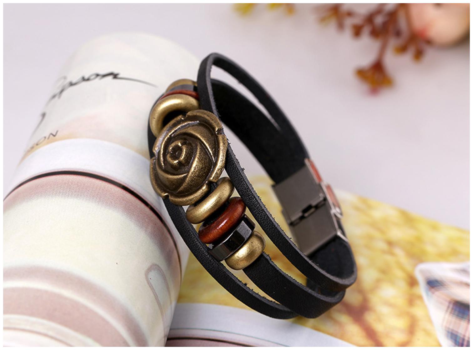 

Mens Bracelet Black Leather Unisex Bracelet (J021) by The Fashion for Sure