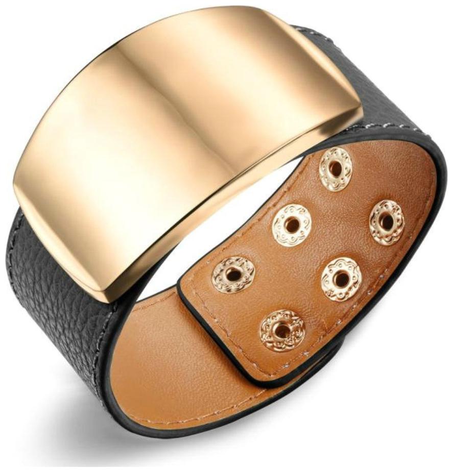 

Mens Bracelet Black Flat Leather with Golden dial on top Bracelet for Unisex H24By The Fashion for Sure