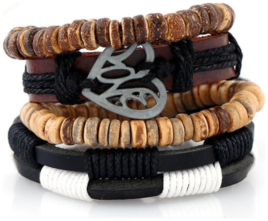 

Mens Bracelet Europe and The United States DIY Bracelet Braided Leather Bracelet with Coconut Shell Man Hemp Rope Leather Bracelet (J113) by The Fashion for Sure