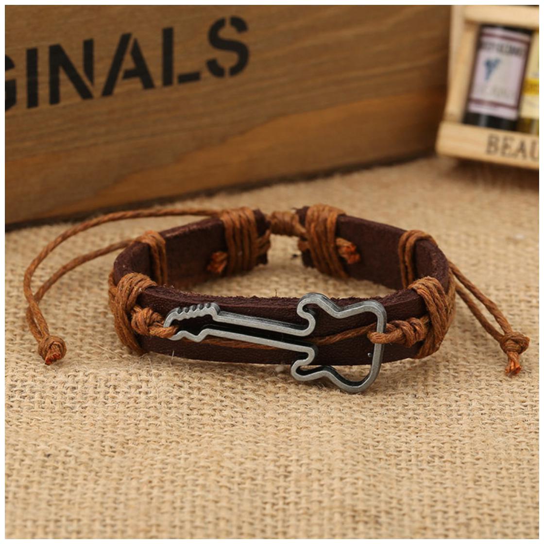 

Mens Bracelet Violin Symbol Dark Brown Leather Bracelet for Any Occasion (J063) by The Fashion for Sure