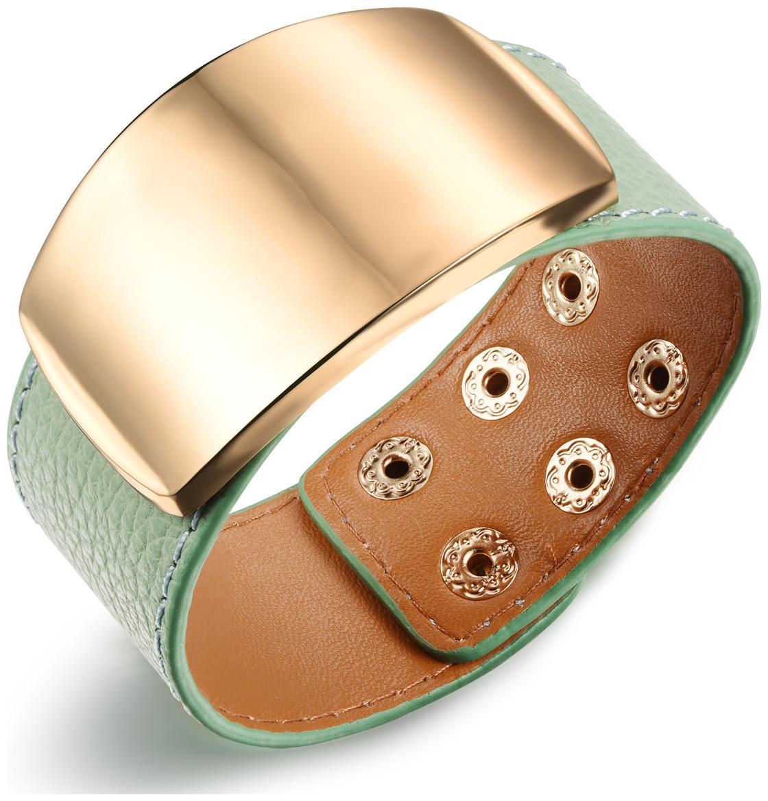 

Mens Bracelet Green Favorite with Rose Gold Metal dial on top Leather BraceletBy The Fashion for Sure