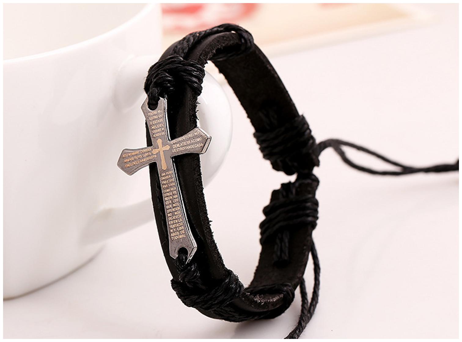 

Mens Bracelet Black Leather Unisex Bracelet (J054) by The Fashion for Sure