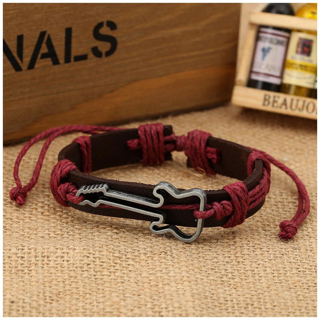 

Mens Bracelet Violin Symbol Dark Red Leather Bracelet for Any Occasion (J064) by The Fashion for Sure