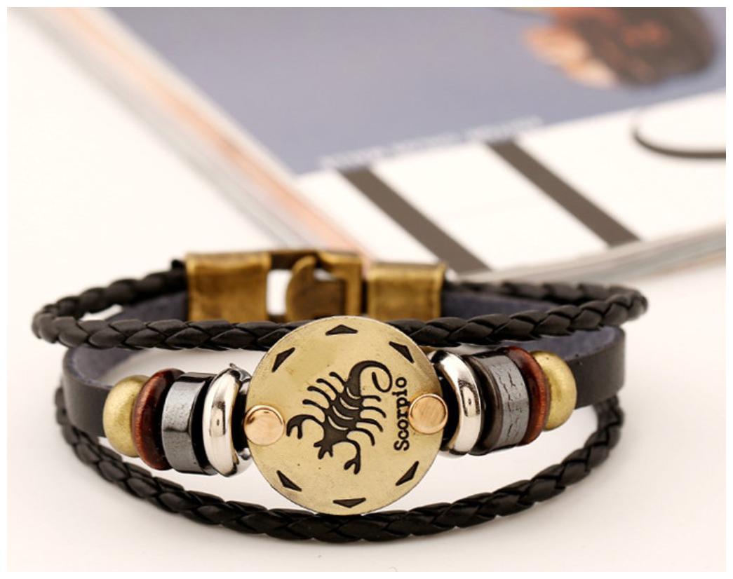 

Mens Bracelet Scorpio Zodiac Black Leather Unisex Bracelet (J014) by The Fashion for Sure