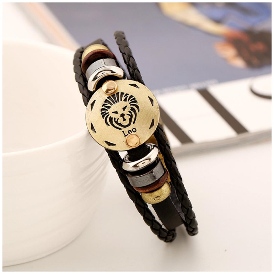 

Mens Bracelet Leo Zodiac Black Leather Unisex Bracelet (J01) by The Fashion for Sure