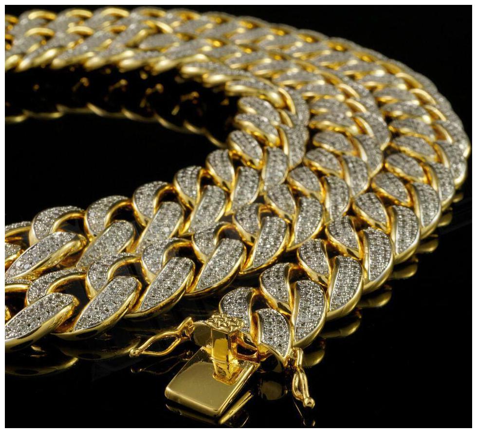 Miami Cuban Chain Link Chain 18k Gold /& Rhodium With Lab Diamonds