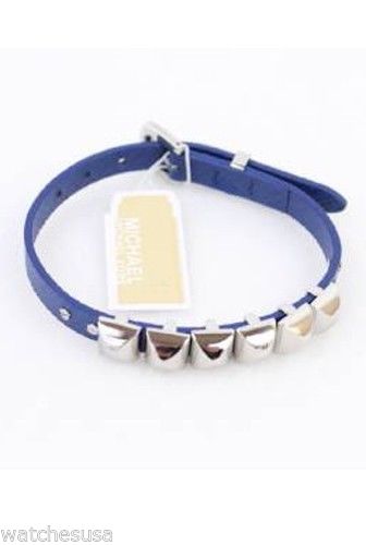 

Michael Kors Blue Silver Leather Pyramid Stud Buckle Bracelet Mkj2977040