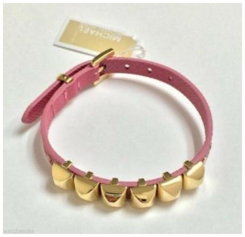 

Michael Kors Silver Pink Leather Pyramid Stud Buckle Bracelet MKJ3094