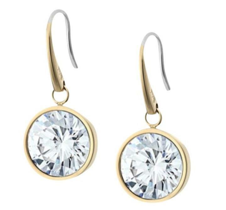

MICHAEL KORS GOLD TONE CUBIC ZERCONIA CRYSTAL DROP HOOK EARRINGS-MKJ5506