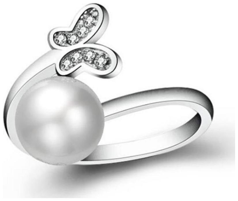 

Micro Pave Butterfly Pearl Adjustable Ring