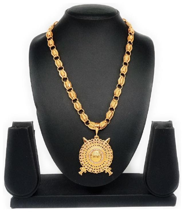 

Minprice Rawadi Design Gold Plated Metal Alloy Brass Chain with Sun Talwar Dhal Pendant for Men