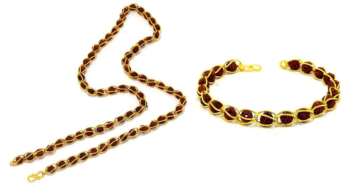 

Minprice Rudraksha Pinjara 6mm Bread Mala And Bracelet Combo in Gold Plated