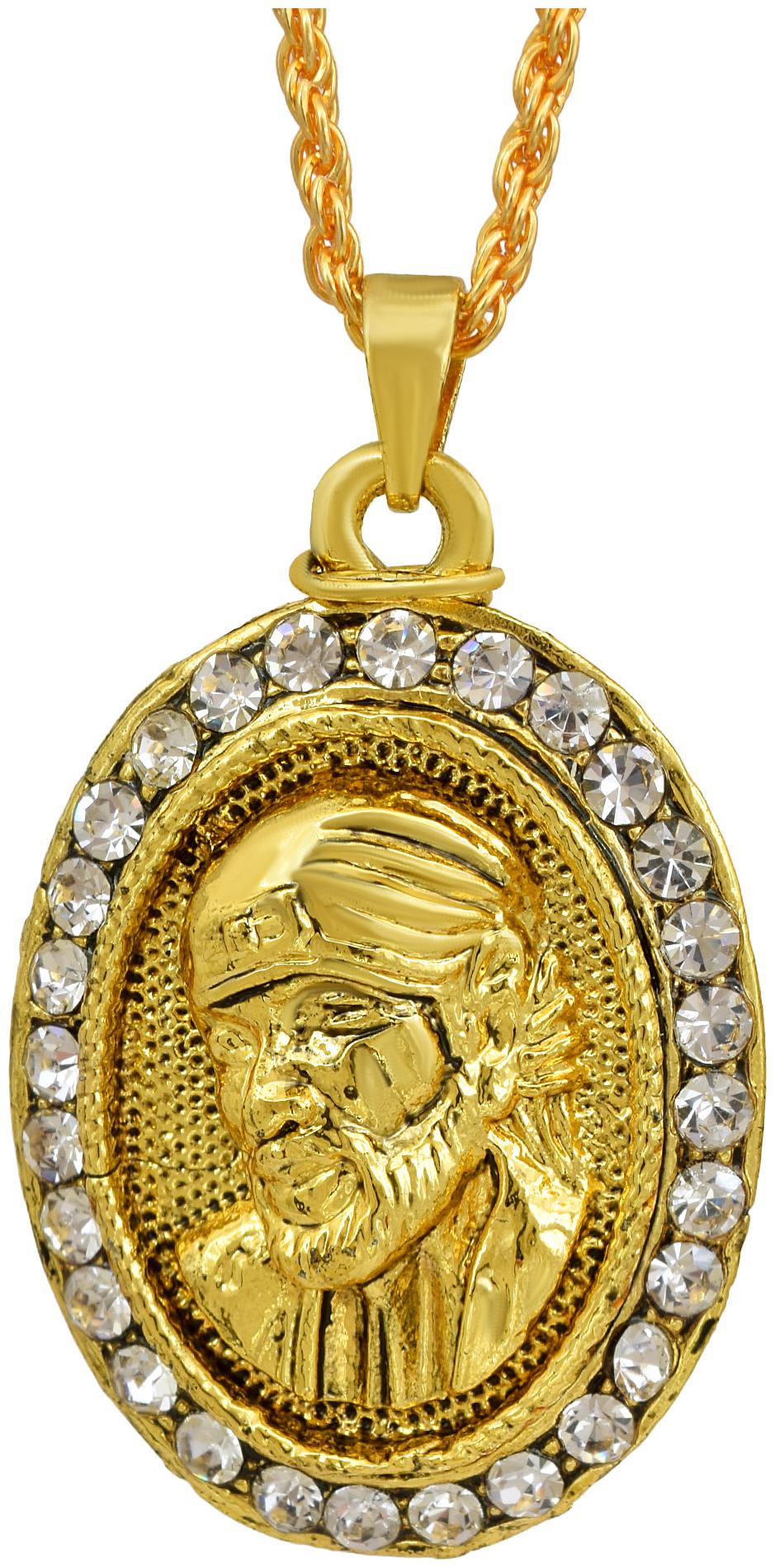 

Missmister 24Kt Yellow Gold Plated Cz Studded 3D Shirdi Sai Baba Chain Pendant Hindu God Temple Jewellery
