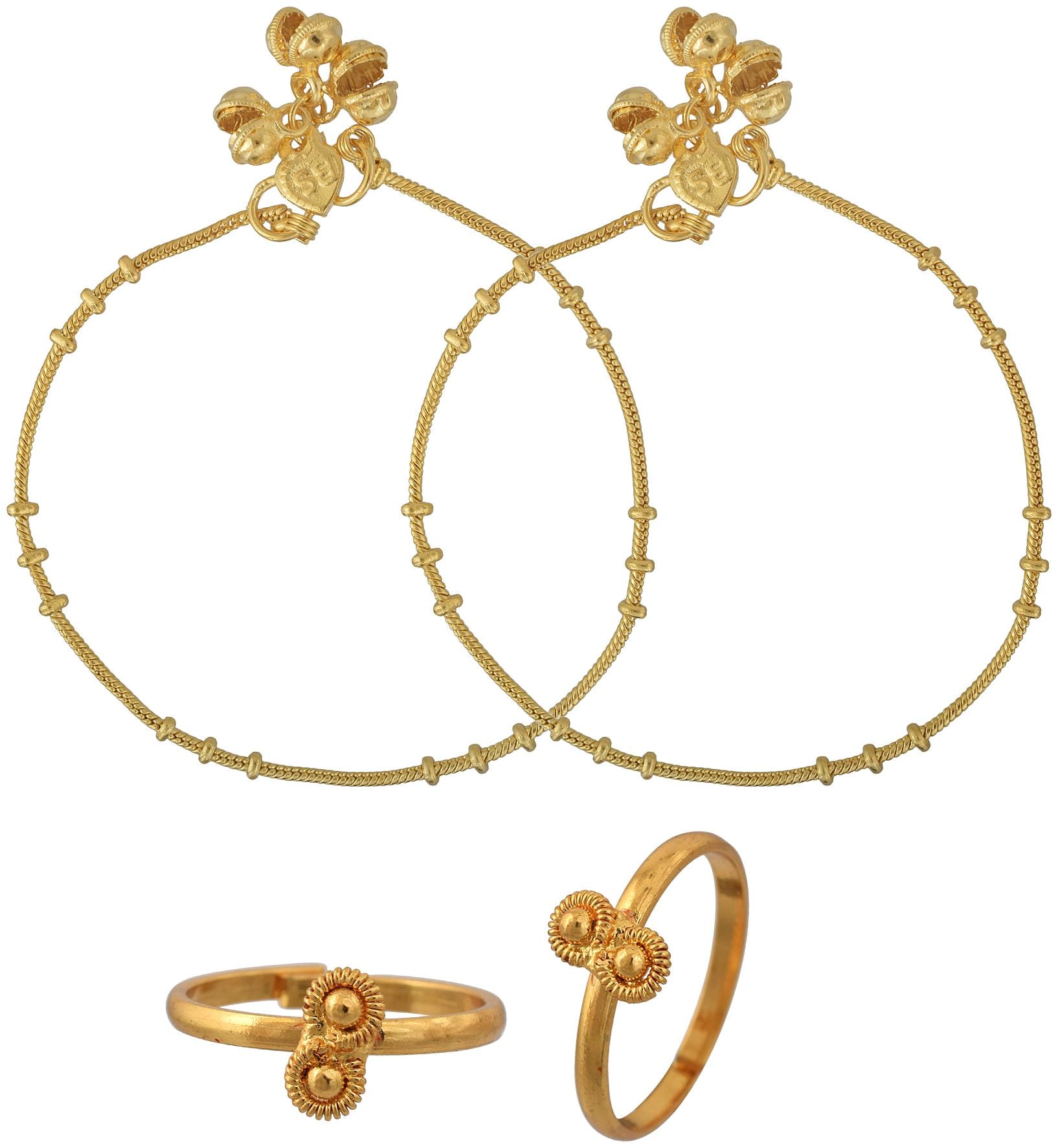 

MissMister 24k Gold Plated Anklet Toe Ring Combo Set for Women MM6294AKRM(1 Pair anklet and toe ring)