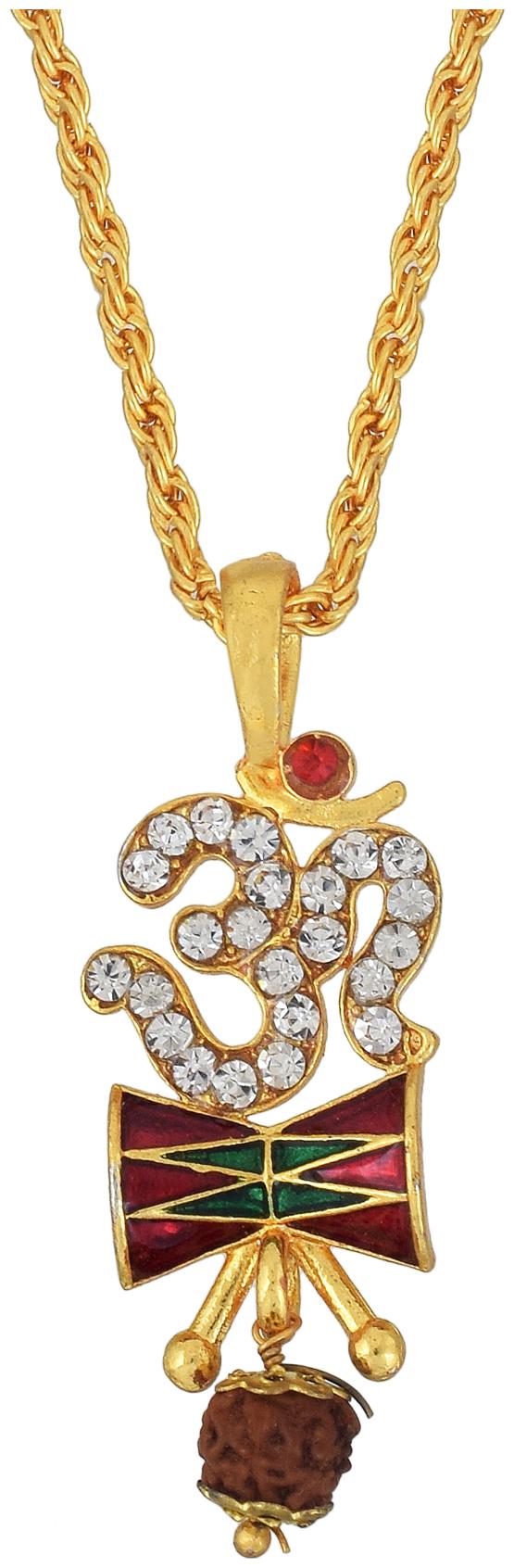 

Missmister Brass Gold Plated Pure Rudraksh Trishul And Om Chain Pendant Hindu Temple Jewellery