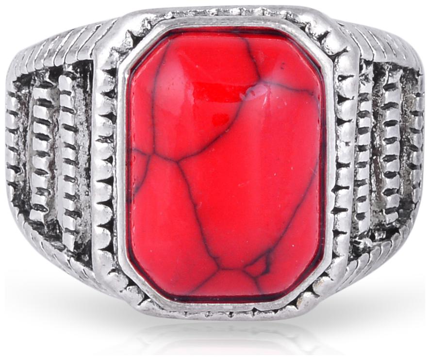 

MissMister Brass Rhodium Silverplated Red Simulated Firoza fingerring (MM5699ORMI)