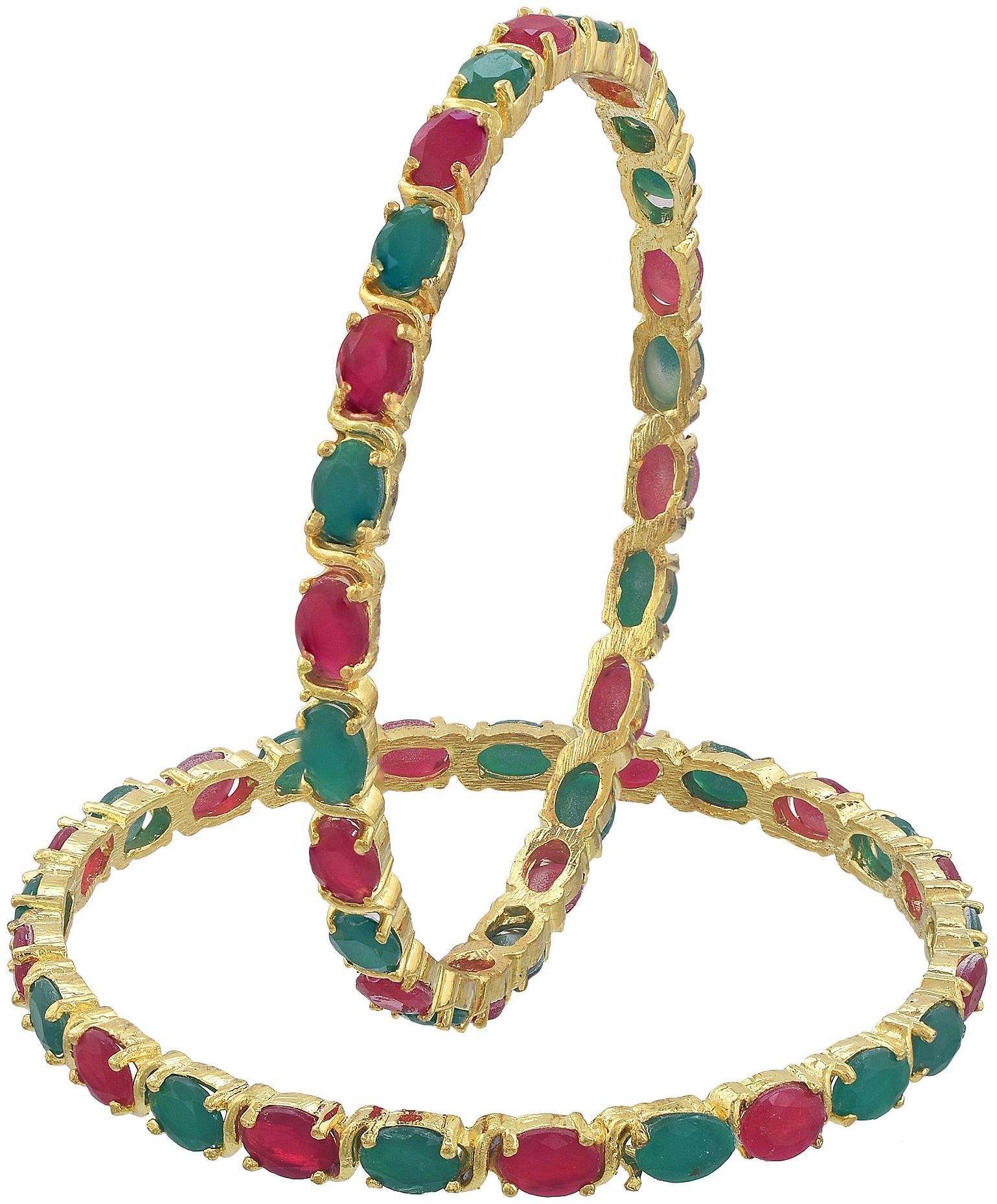 

MissMister Brass Gold Polish Synthetic Emerald Ruby Bangle Set Women Fashion