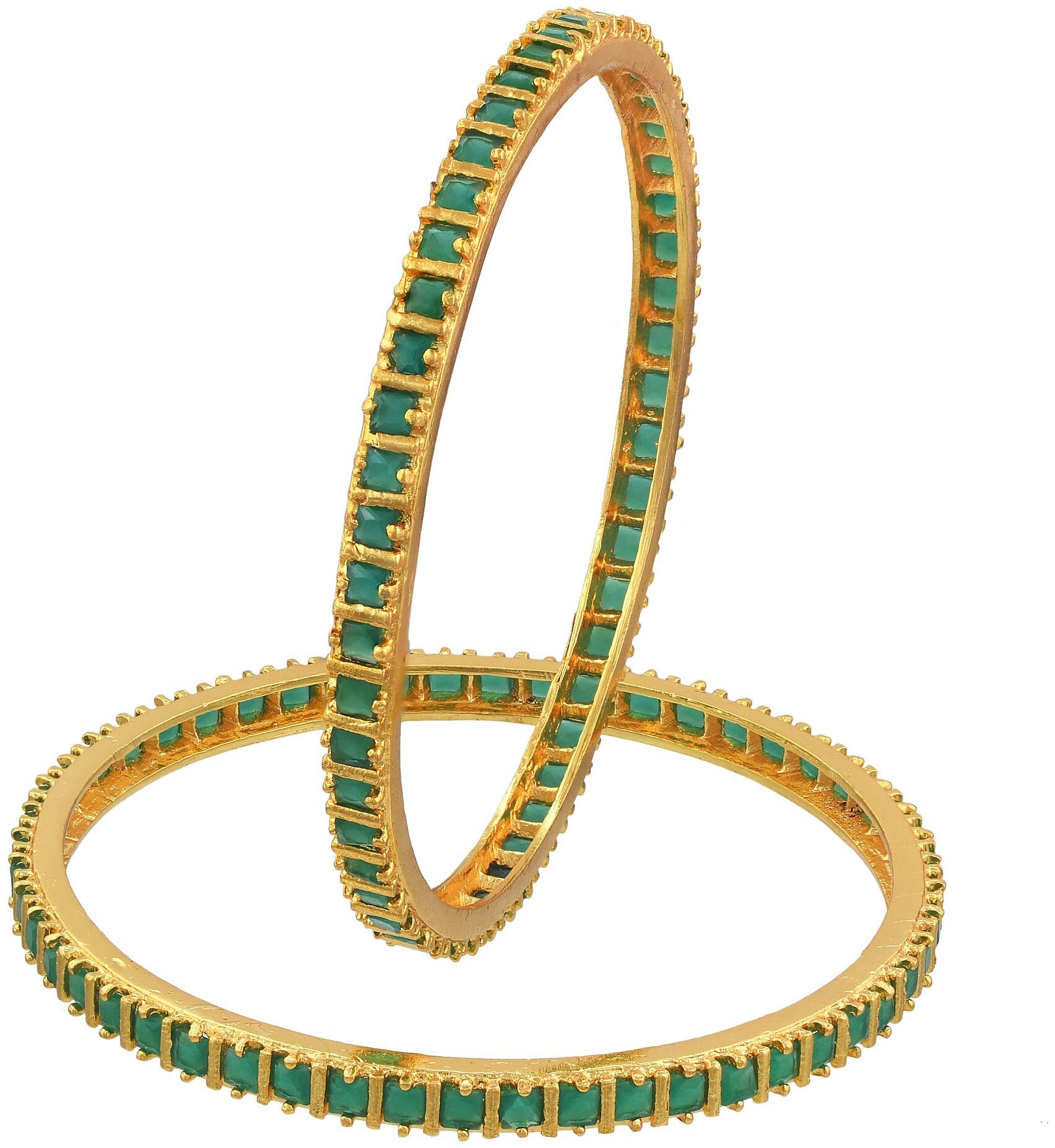 

MissMister Brass Gold Polish Synthetic Emerald Bangle Set Women Fashion