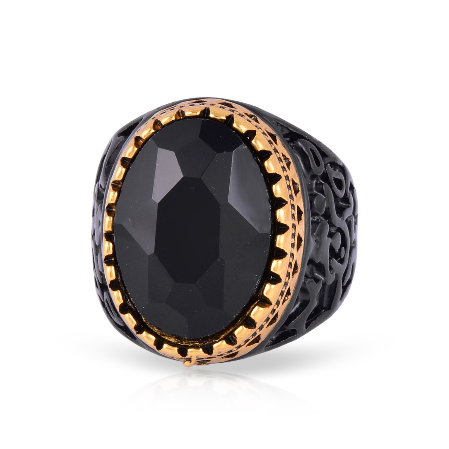 

MissMister Brass Black Coated Golden Bezel Black Onyx Fingerring (MM5709ORMI)