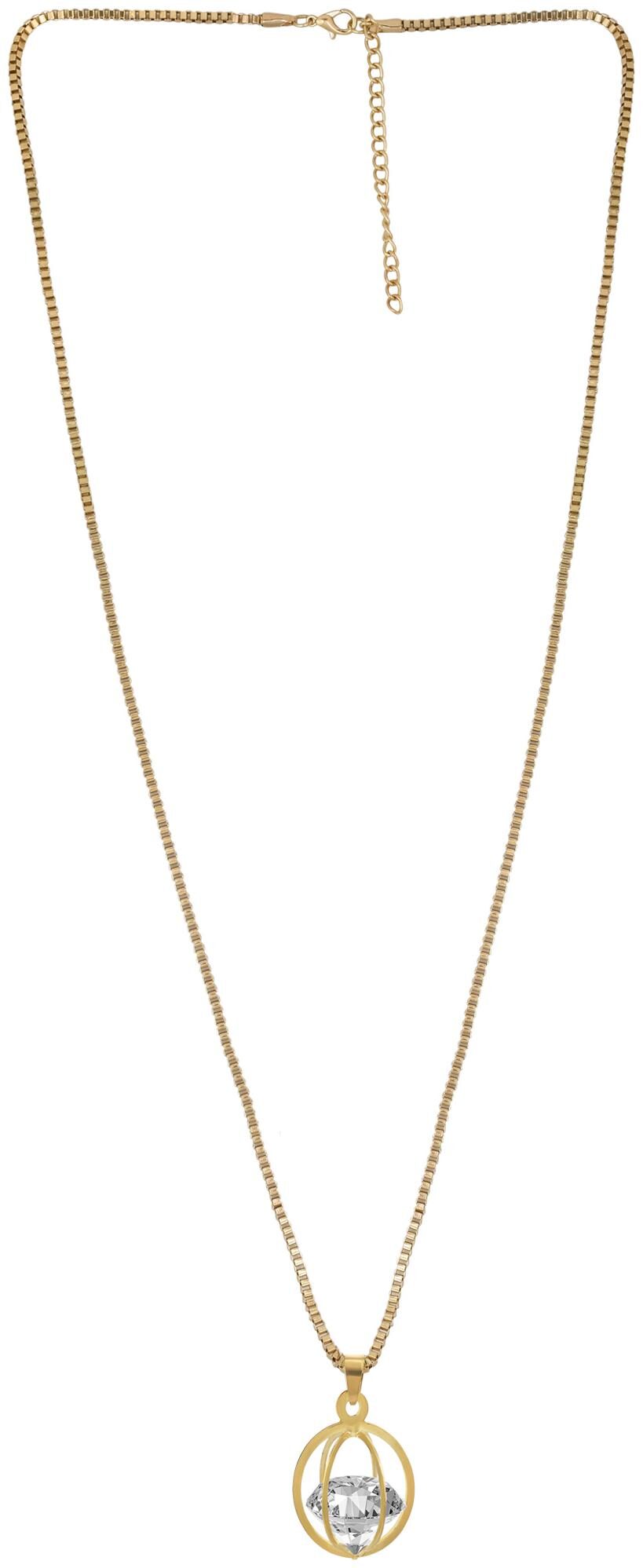 

MissMister Gold plated Big CZ stone in Gold cage CZ design Fashion pendant long Necklace Women Stylish