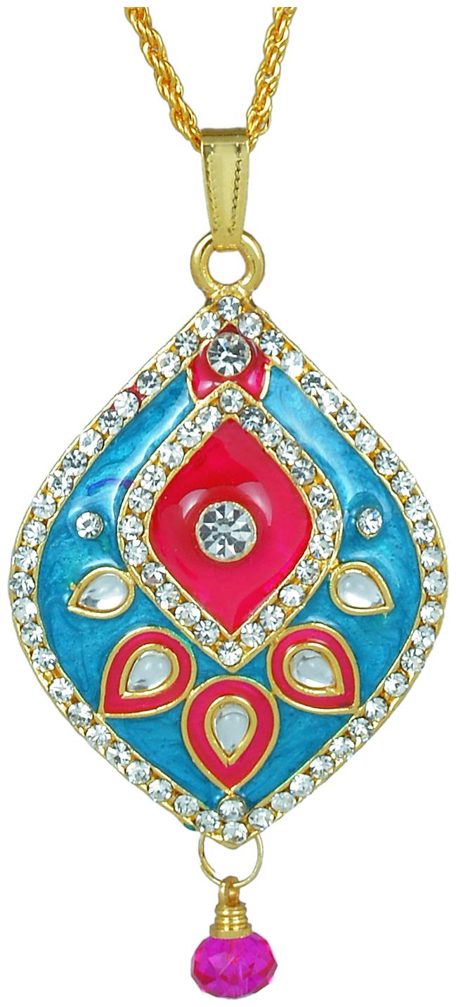 

MissMister Gold Plated Brass CZ Studded Multicolor Meenakari Pear Shape Design Traditional Partywear Stylish Fashion pendant Ethnic Jewelry for Women Girls