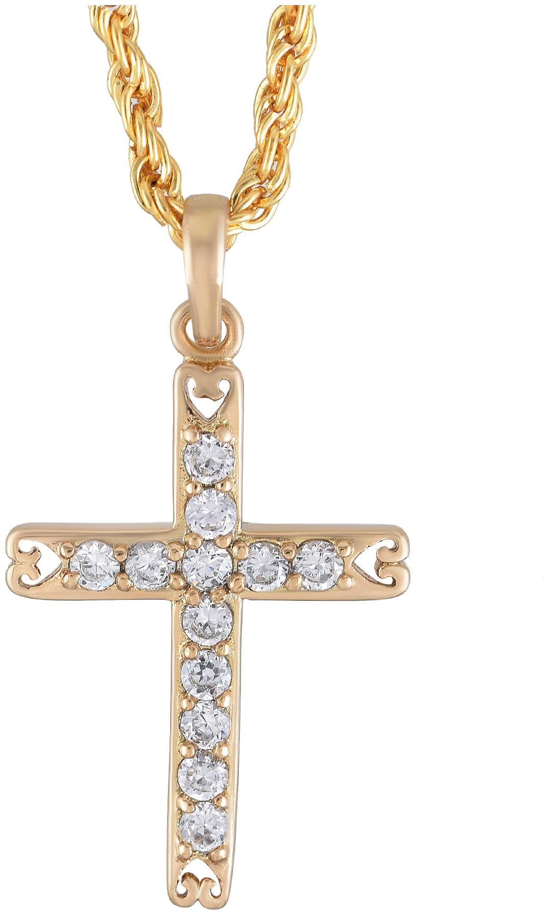 

MissMister Gold Finish C Z Stud Crucifix Cross Locket Gold Brass Chain Pendant