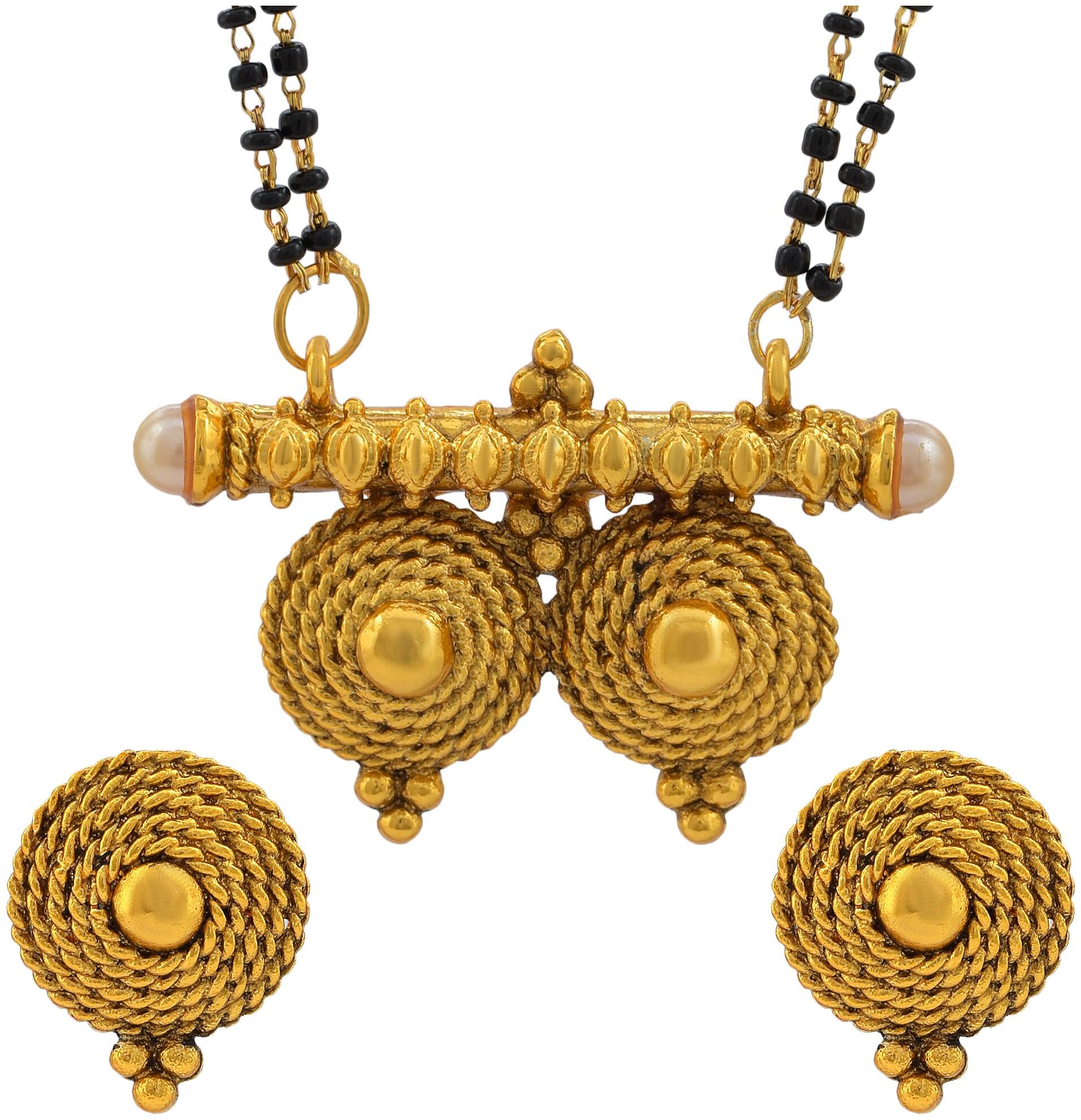

MissMister Gold Plated Rassa Design Fashion Mangalsutra with Matching Earring Traditional Women