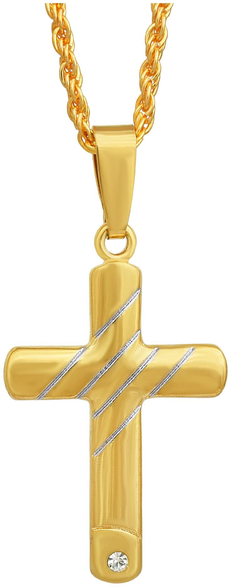 

MissMister Gold Finish Christian Cross and Jesus Locket C Z Stud Gold Brass Chain Pendant