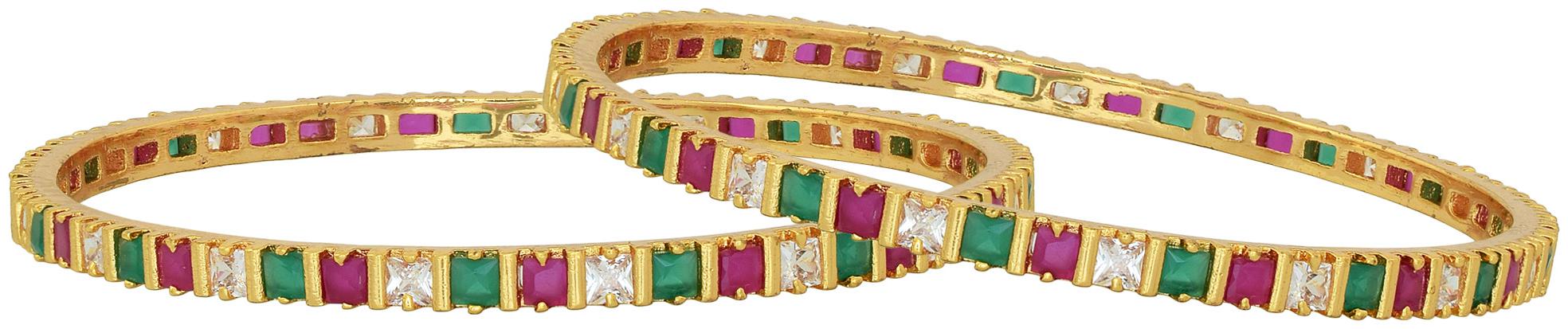 

MissMister Goldplated Brass faux colourstones Fashion Bangles Women wedding (Pack of 2)