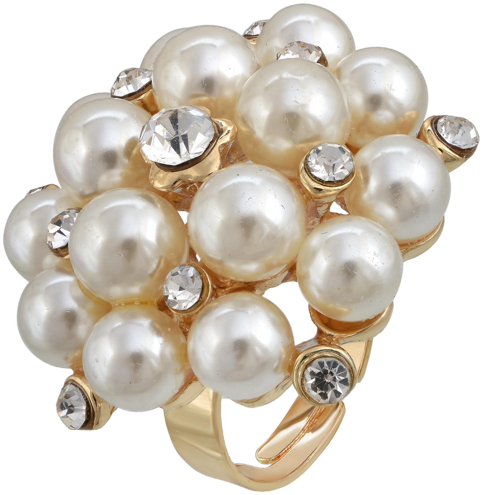 

MissMister Gold Plated White Pearl and CZ Flower Bouquet Design Bold Statement Fashion Finger Ring Women Latest Stylish