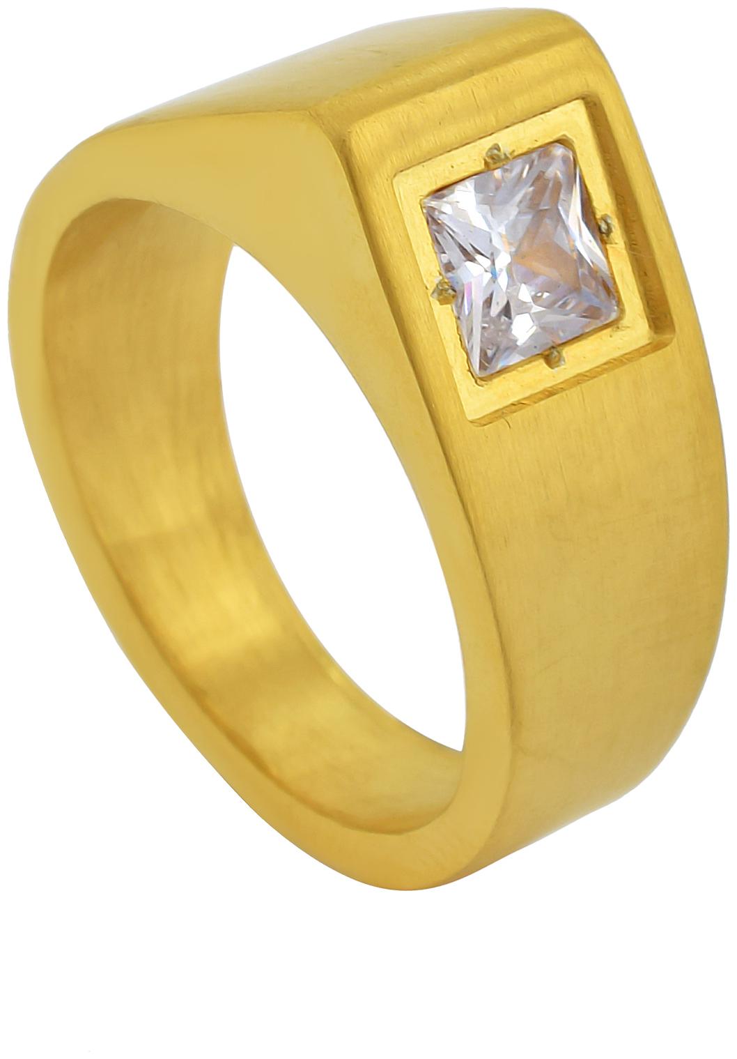 

MissMister Gold Plated Single CZ Solitaire Side Cone Design Stylish Designer Fashion Finger Ring Women
