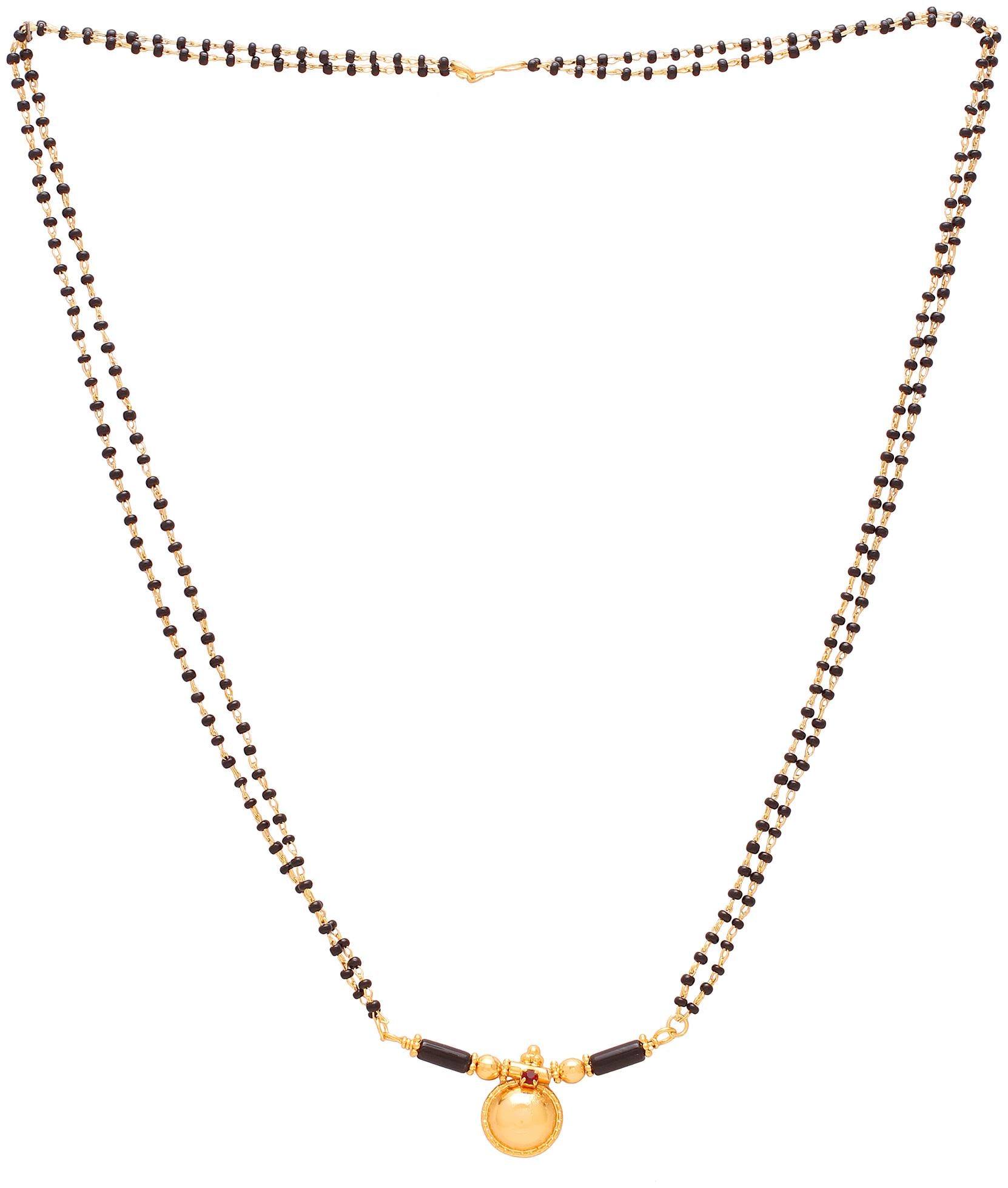 

MissMister Gold plated Brass Single wati Black CZ with Black Onyx Bars Traditional Mangalsutra jewellery Women Girls