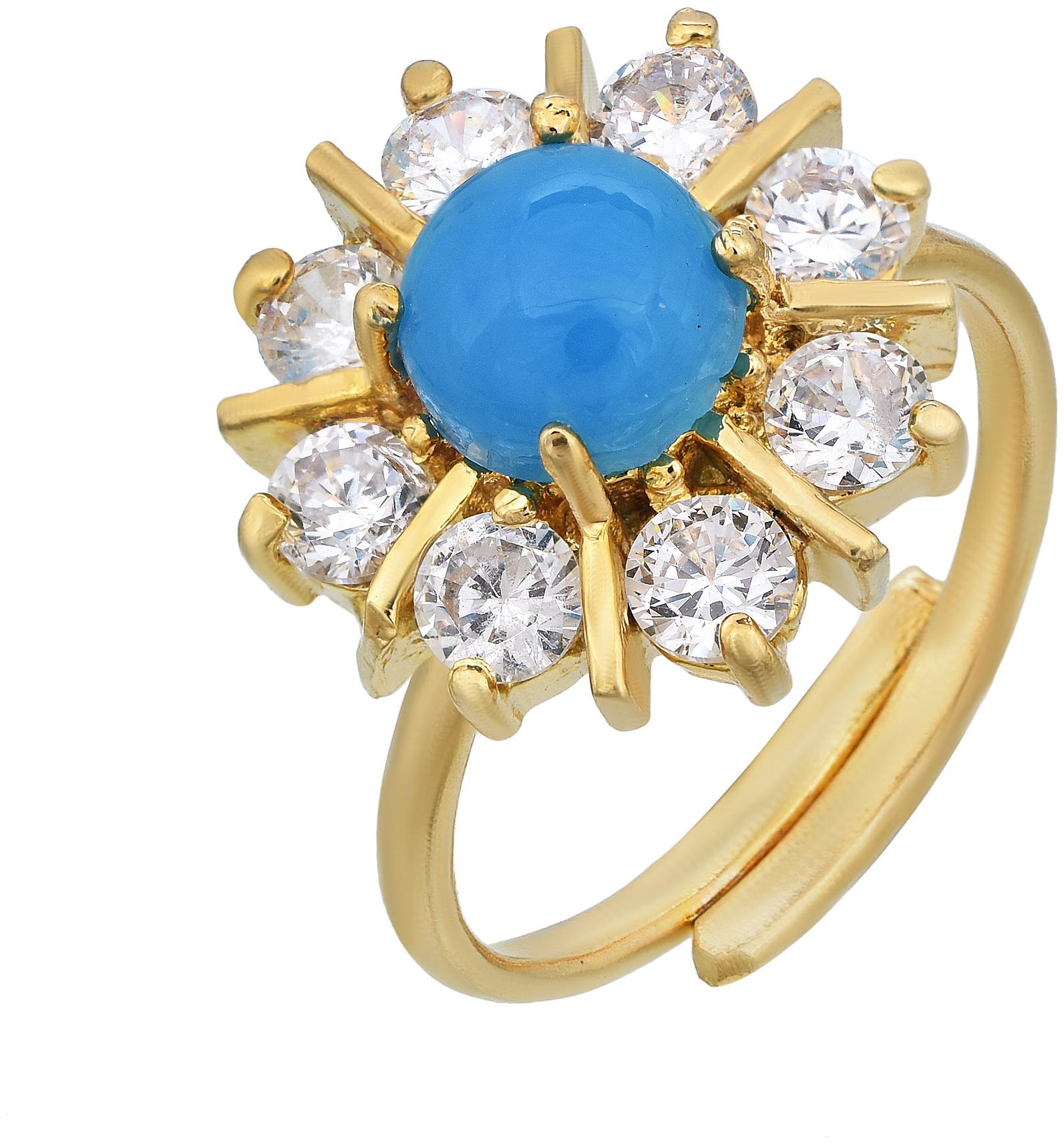 

MissMister Gold Plated FauxTurquoise Firoza CZ Studded Free Size Fashion Finger Ring Women Stylish
