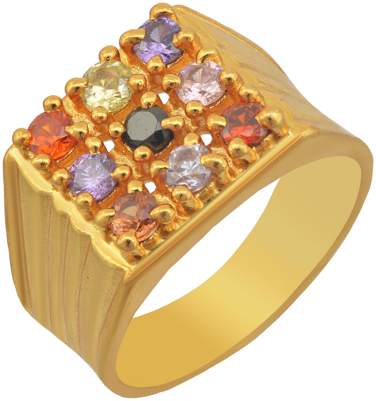 

MissMister Gold Plated Imitation Stones Navratana Finger Ring Men Astrology