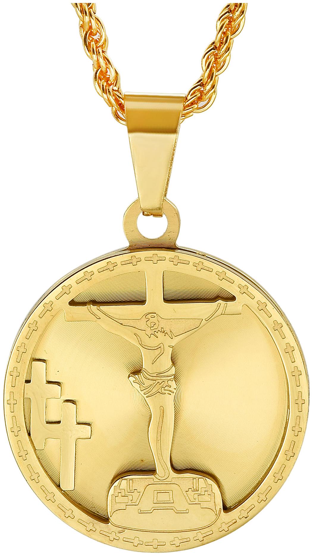 

Missmister Gold Plated Coin Shaped Jesus Crucifix Fashion Pendant Christian Jewellery