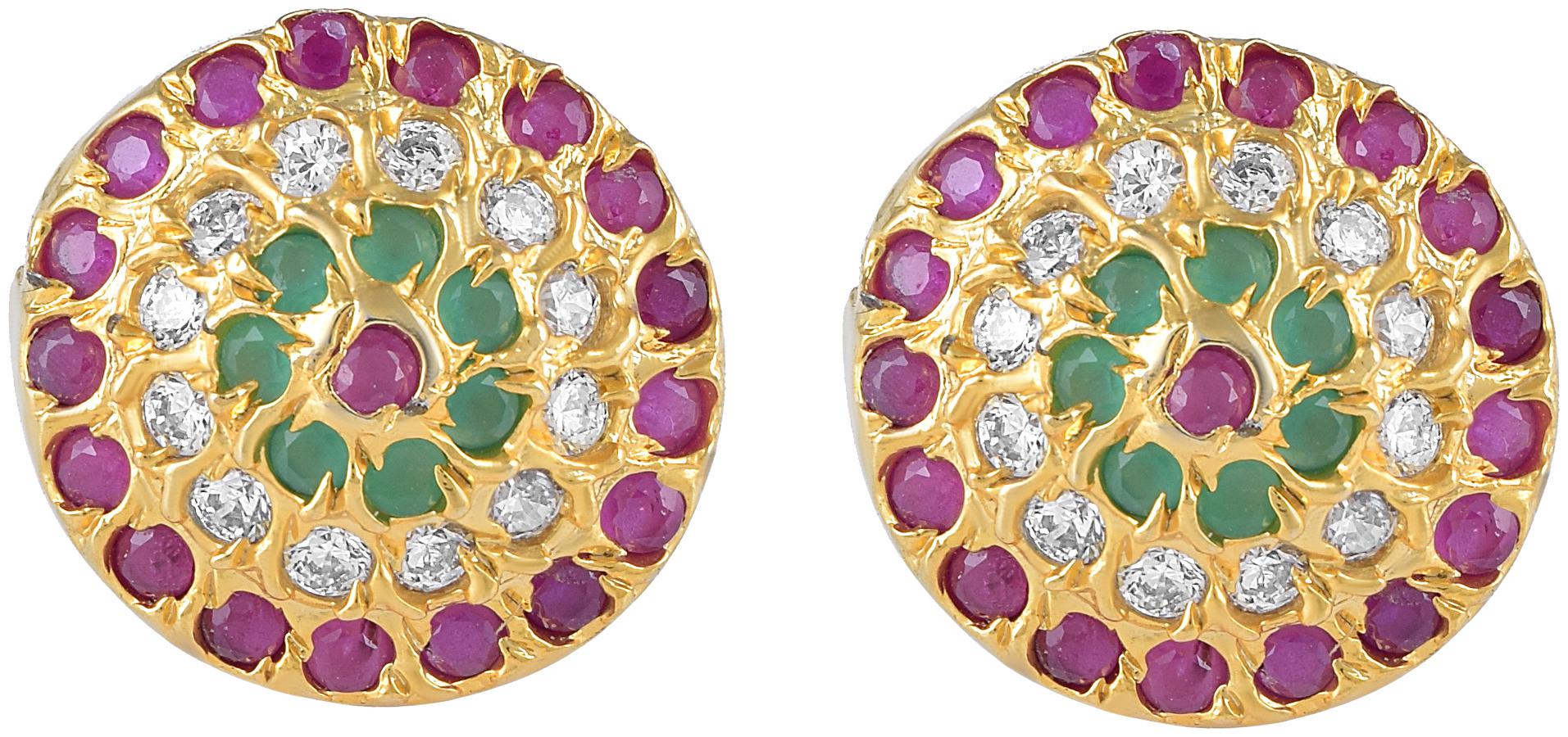 

Missmister Gold Plated Faux Ruby Emerald And Imitation Diamond Fashion Stud Earring For Women