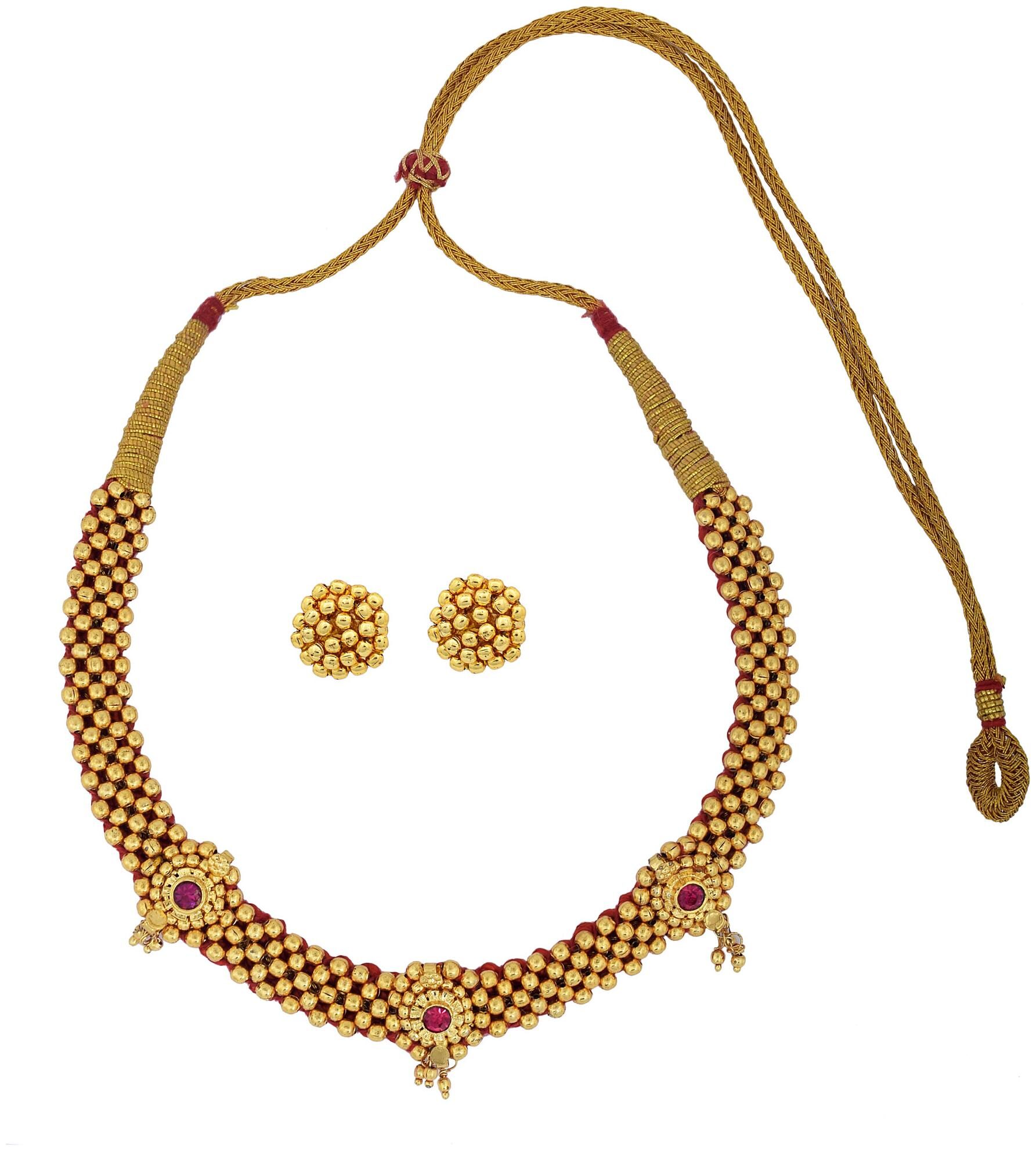 

MissMister Handmade brass and red fabric stylish choker adjustabel necklace with matching Earrings Women