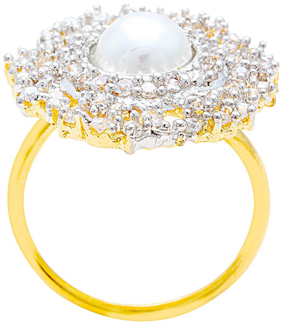 

MissMister Micro Pave American Diamond (CZ) and Pearl Studded adjustable size ring for Women