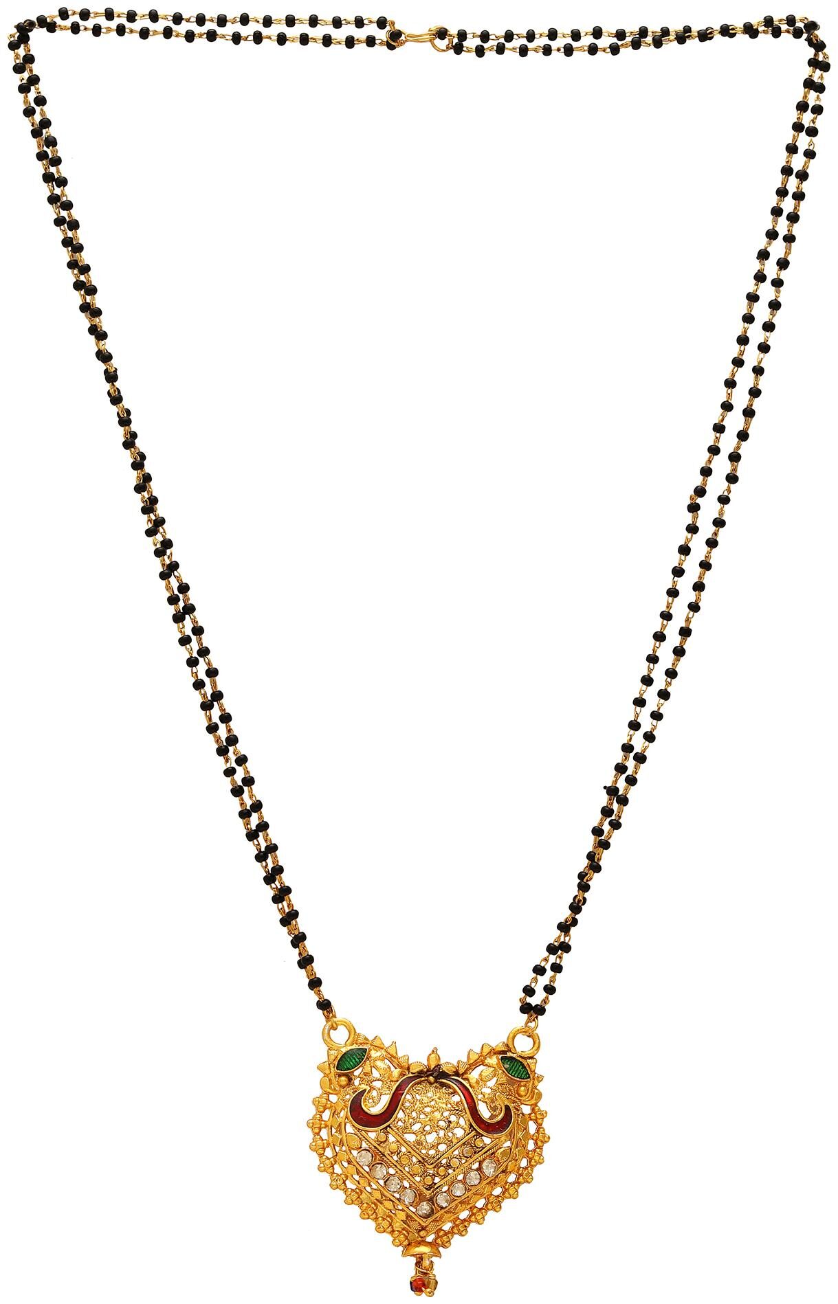 

MissMister Micron Gold plated Red Meenakari CZ heartshape Ethnic Mangalsutra Traditional jewellery Women