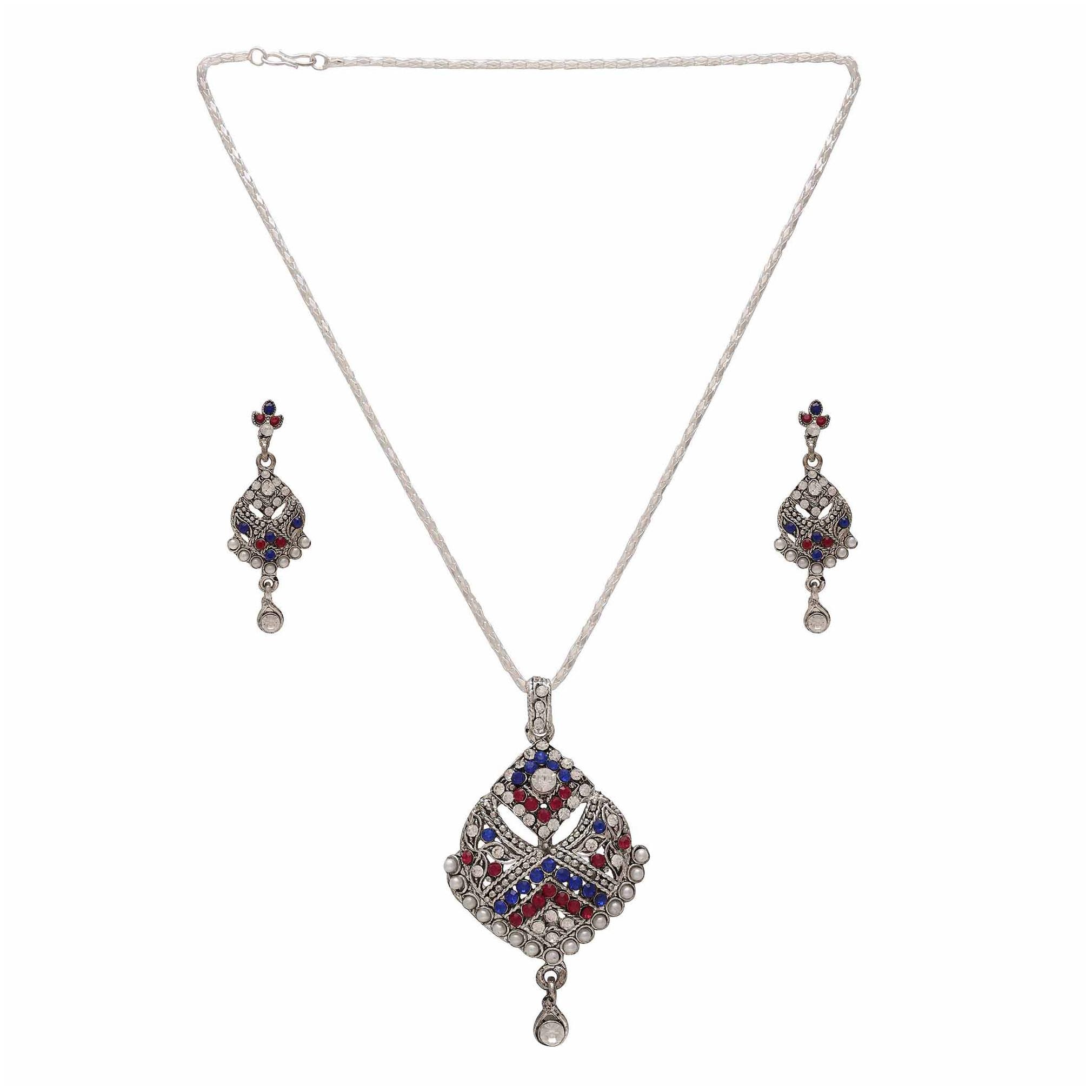 

MissMister Multi Colored Pendant Set with Earrings For Women