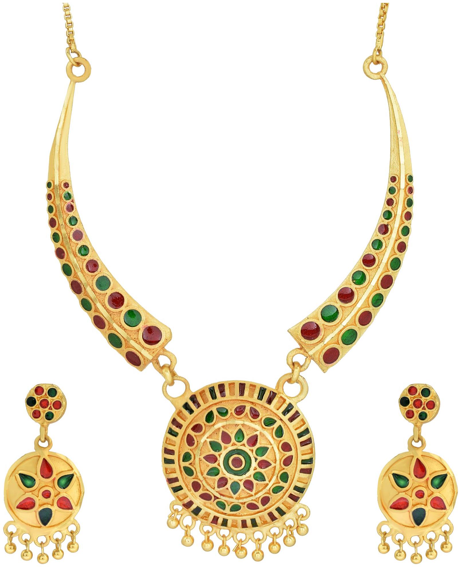 

MissMister Micron Gold Copper Round shape Colourful Vibrant Round shape Designer-created Meenakari Necklace set Women
