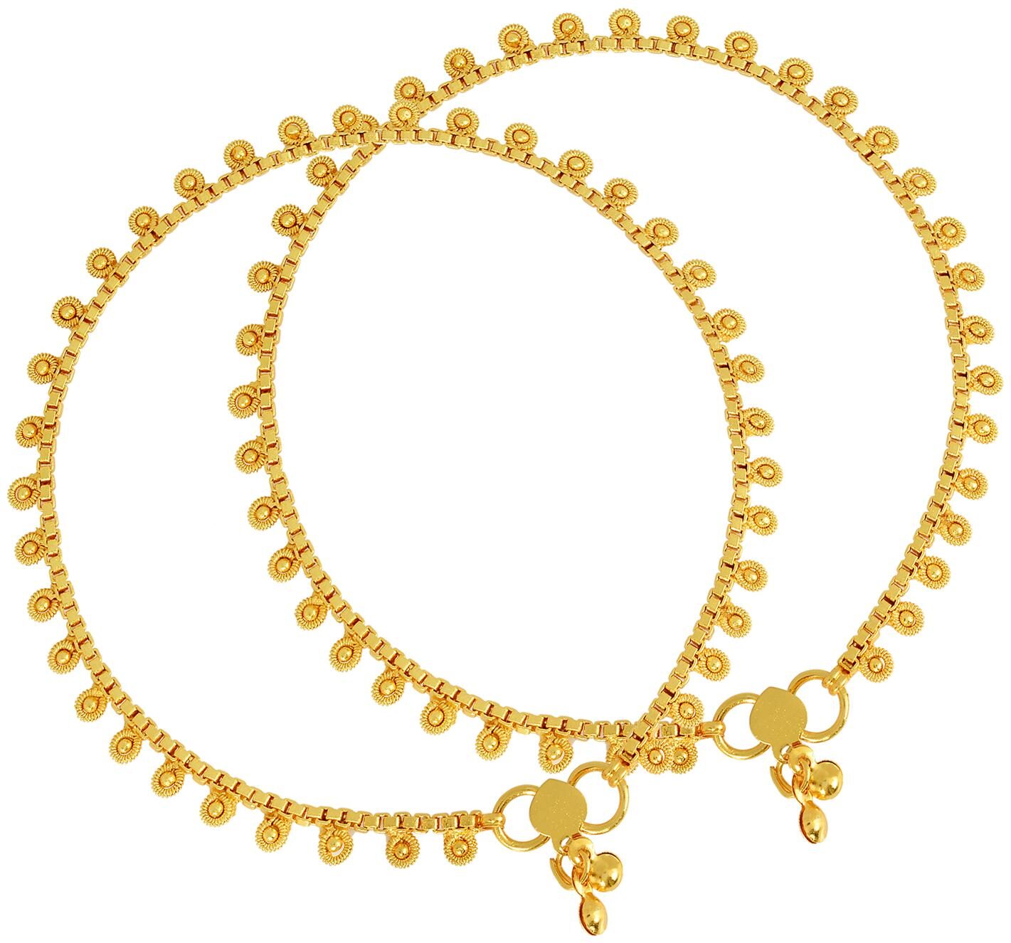 

MissMister Pure Gold Coating Brass Flowery Ethnic Payal Anklet Traditional Jewellery for Women(1 Pair)