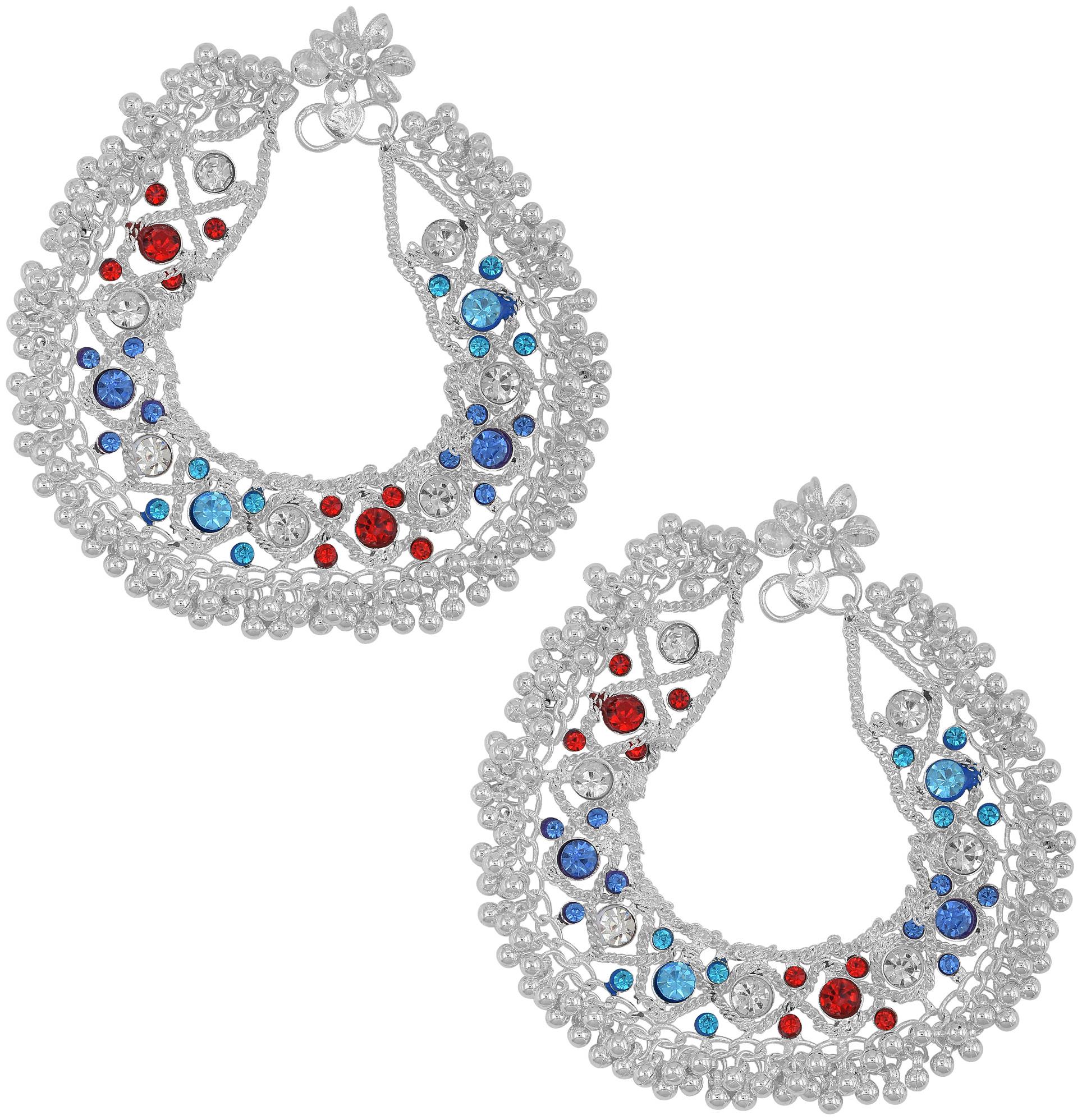 

MissMister Silver Plated Big and Heavy CZ Ghungroo Payal Pajeb Anklet Women Party(1 Pair anklet)