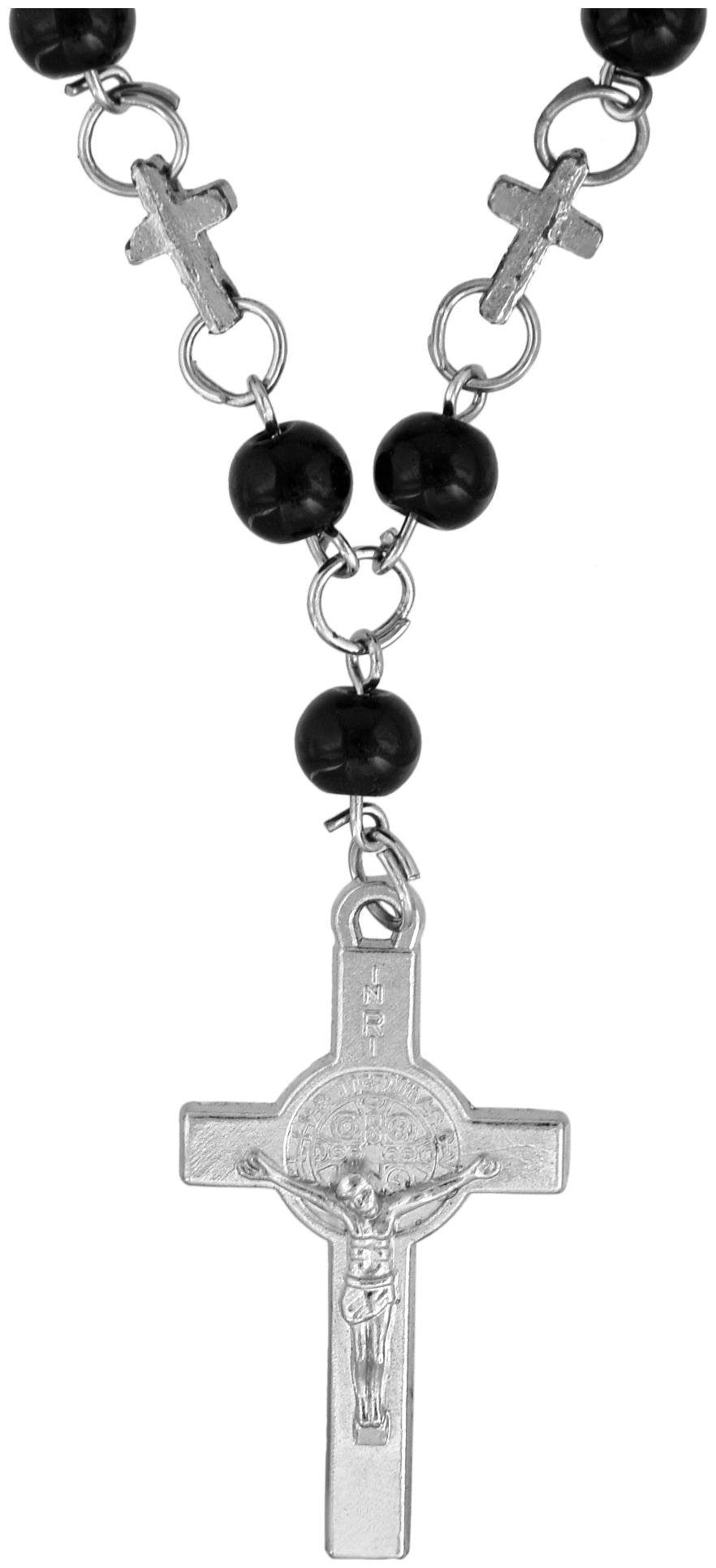

MissMister Steel Black Beaded Christian Rosary Bead Mala Necklace Jewellery