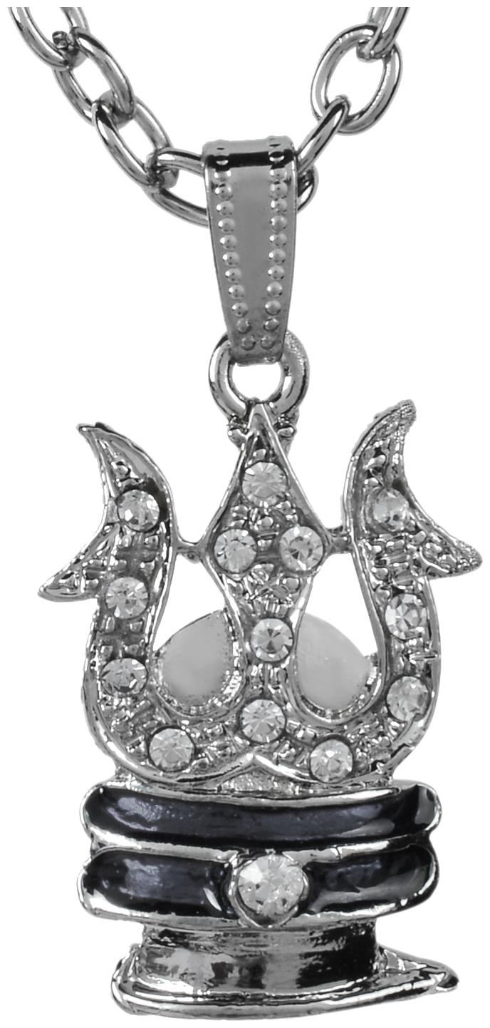 

MissMister Silver Plated Brass CZ Studded Trishul Shivling Design God Ethnic Fashion Pendant Temple Jewellery