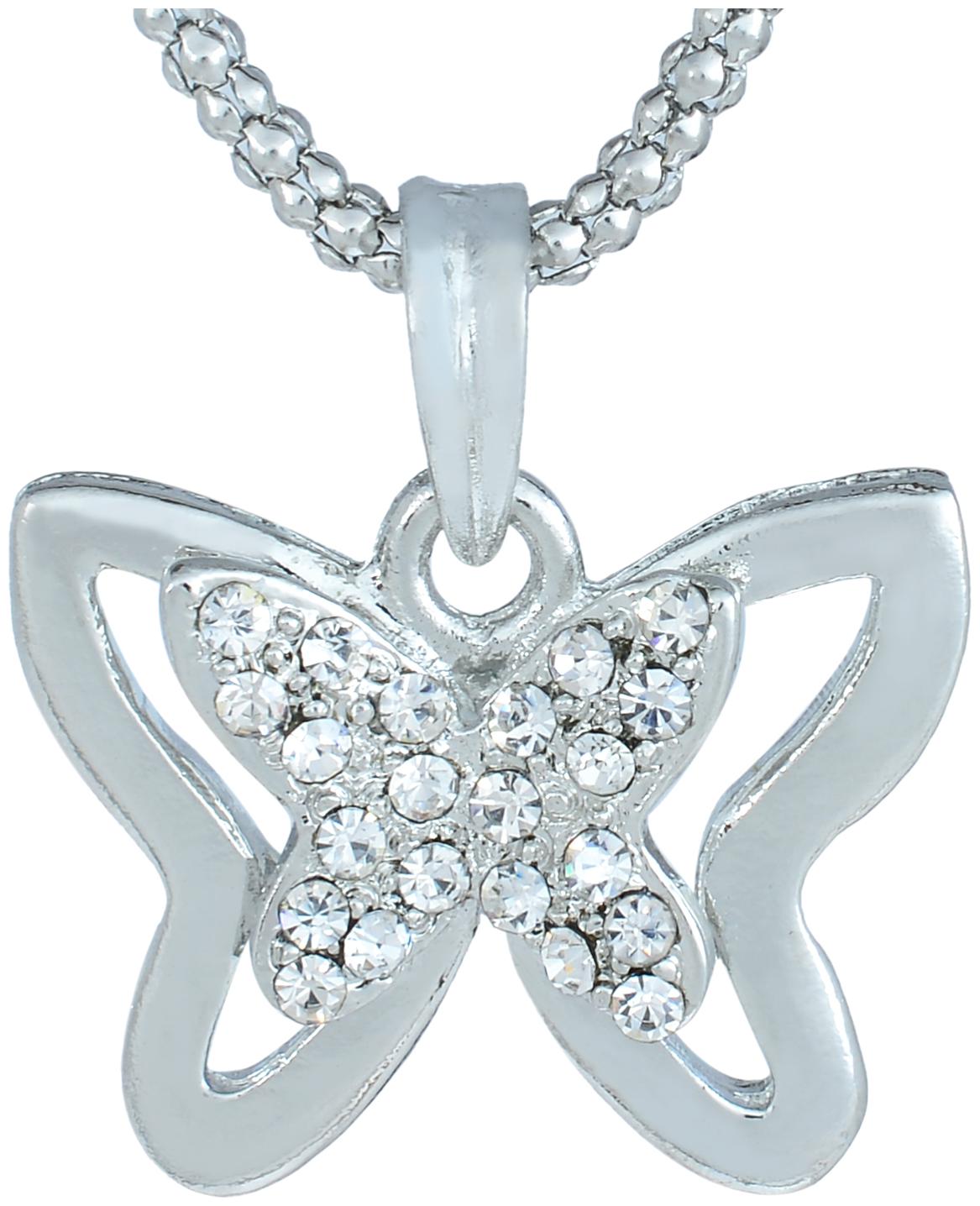 

MissMister Silver Plated Brass CZ Diamond Butterfly Design Chain Pendant Necklace Jewellery for Girls Women
