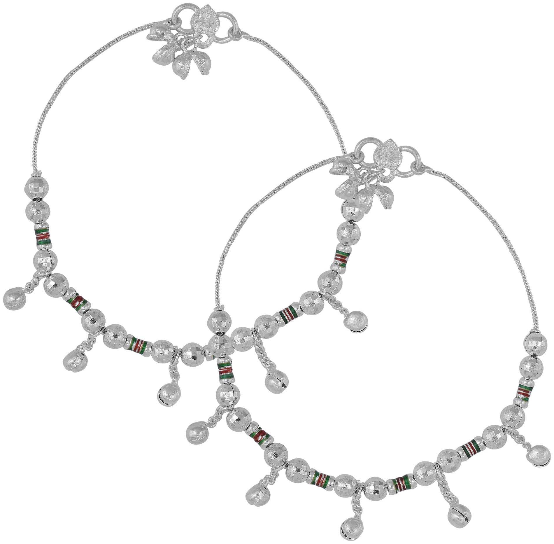 

MissMister Silver Plated facetted Balls with Meenakari Payal Pajeb Anklet Women Ethnic(1 Pair anklet)
