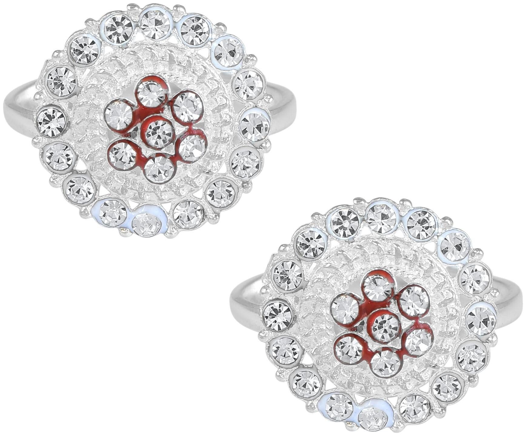 

MissMister Silverplated CZ Red Meenakari Free Size Toering (MM6529TRRM)