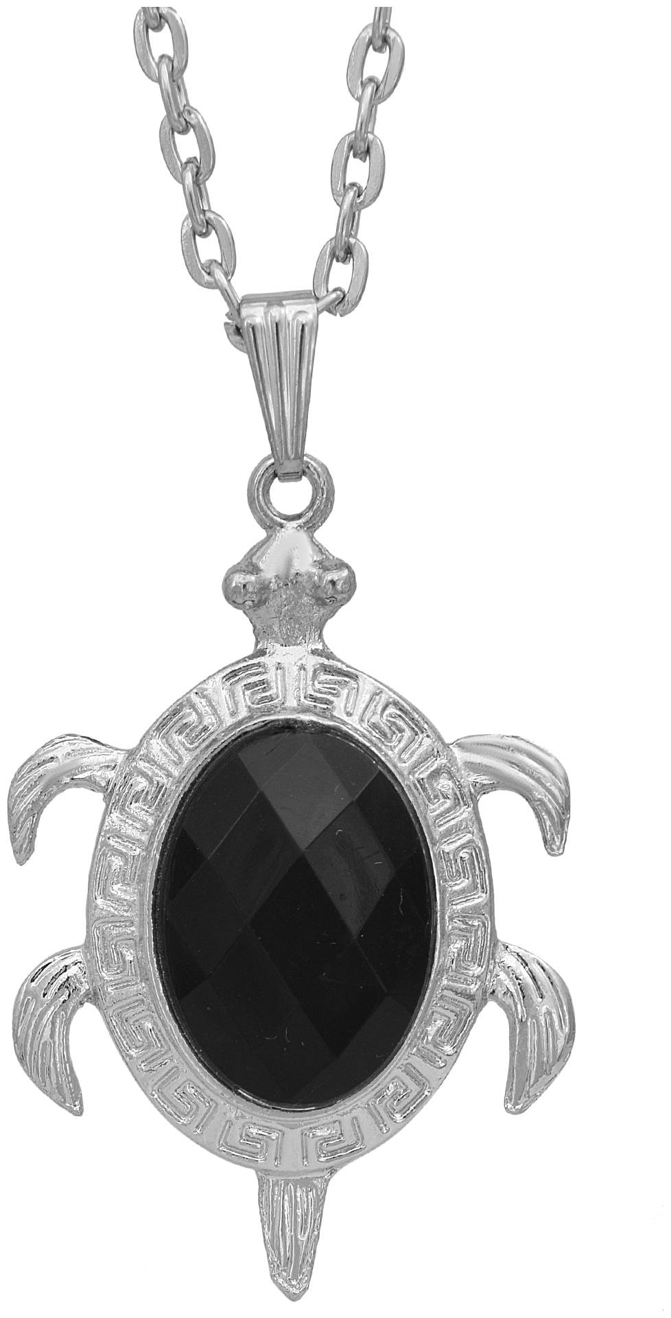 

Missmister Silver Plated Antique Finish Good Luck Charm Black Onyx Stone Tortoise Fenghsui Vaastu Pendant Jewellery